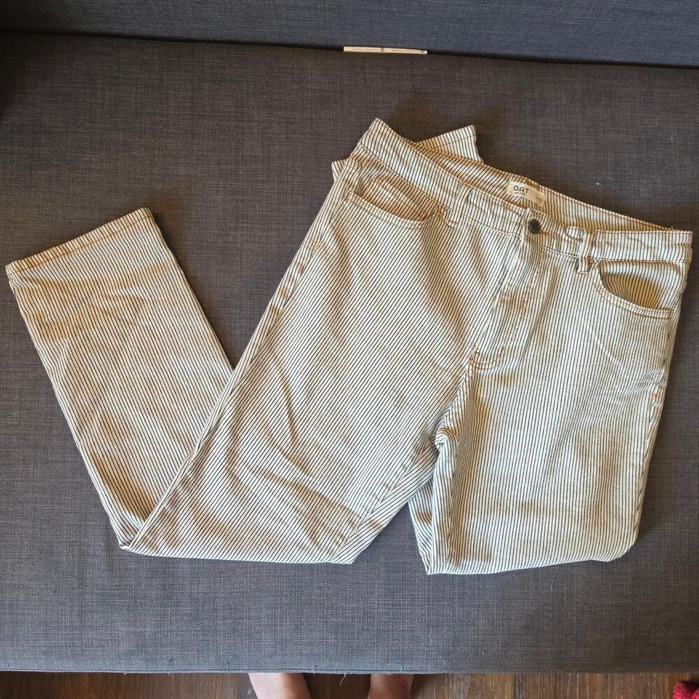 Oat Women's Navy and White Pinstripe Jeans